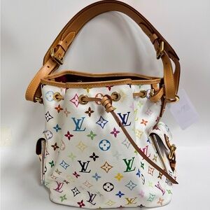 Louis Vuitton White Multicolor Murakami Monogram Drawstring Shoulder Bag
